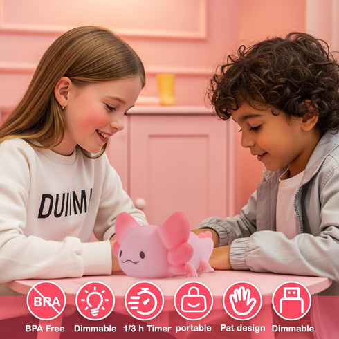 7 Dimmable Tremdwoto Axolotl Night Light, Colors Changing Cute Night Light for Kids with & Timer,Lovely Rechargeable