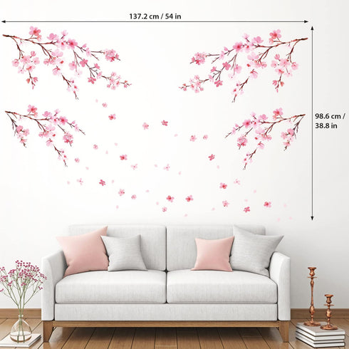 DECOWALL DS12-2003P1903 Watercolor Cherry Blossoms Wall Stickers, Peel and Stick Removable Wall Decals for Kids Nursery