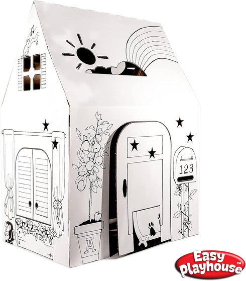 Easy Playhouse Clubhouse - Kids Art and Craft Indoor/Outdoor Fun, Decorate and Personalize Cardboard Fort, 34" X 27" X
