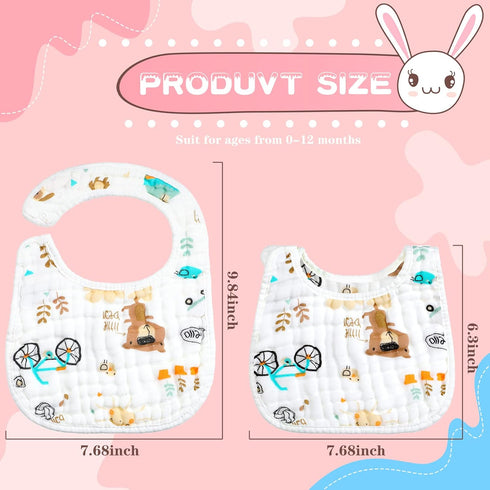 36 Pack 8 Hicarer Muslin Baby Bibs Bulk Adjustable Newborn Toddler Drool Snap Bibs Layers Cotton Baby Boy Girl (U