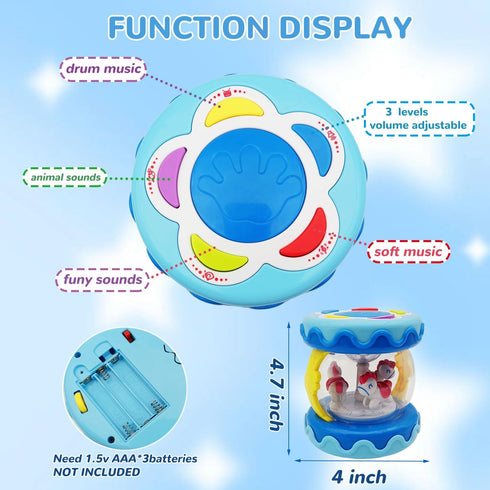 LDRYWW 2 3+ Baby Girl Toys Hand Drum Baby Rotating Musical Light Up Sensory Activity Crawling Toys Year Old Infant