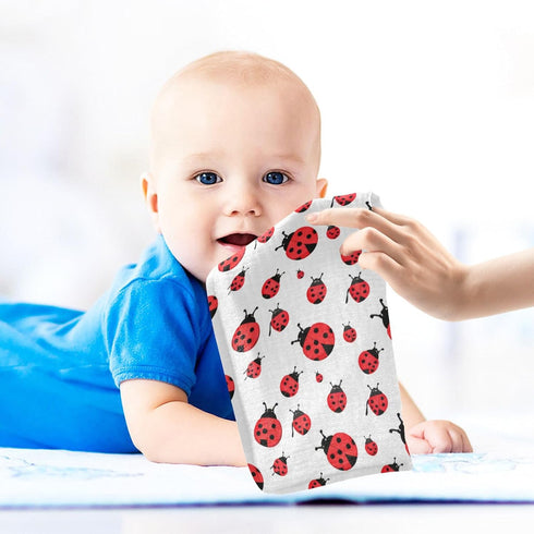 YETTASBIN 4 5 Pack Ladybugs Muslin Baby Hand Washcloths, Soft Cotton Bath Face Towel, Layers Extra Absorbent Feeding