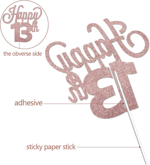 LINGTEER Happy 13th Birthday Cake Topper, Cheers to Thirteen Years Old Birthday Party Cake Centerpieces Decorations