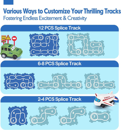 Puzzle Racer Kids Car Track Set, Dinosaur Jigsaw Puzzle Track for 3-5 Year Old Boys, Educational Learning Toy