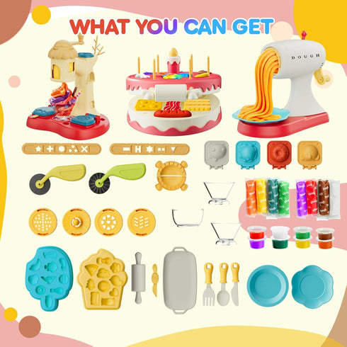 Rodsucs 4 1 Sets 4-8,Kitchen Maker,2-in-1 (16 in Color Dough for Kids Ages Creation Toys with Ice Cream Maker,Noodle