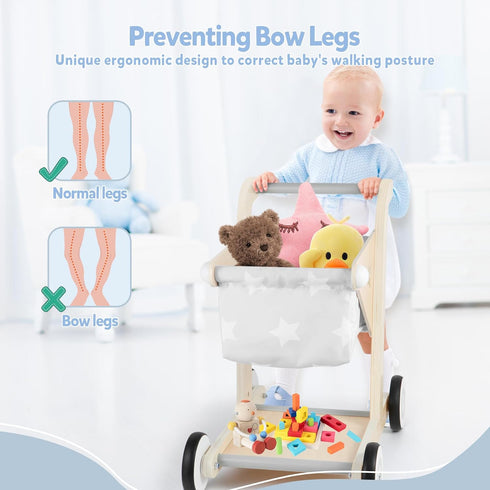 2 1 Asweets in Wooden Baby Walker Push and Pull Doll Stroller, Shopping Cart Learning Walker for Boys and Girls, Sit