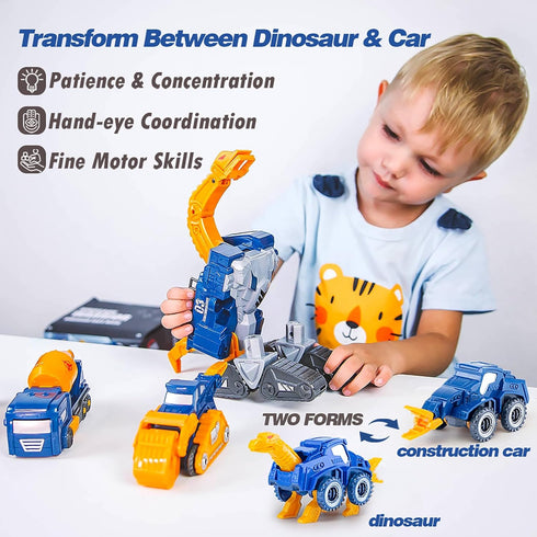 Set, 5pcs 3 4 5 6 7 Toddler Construction Car Transform Dinosaur Rescue Robot with Magnetic Connectors, Assemble