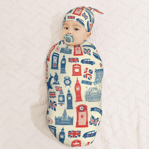 Sets Vintage British Flag Newborn Swaddle Blankets Hat Soft Baby Receiving Blanket Swaddle Sack for Baby Shower Infant