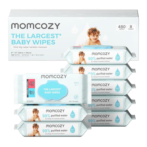 Momcozy Baby Wipes-Extra Large Size Design, 99% Water Based, Unscented & Hypoallergenic,