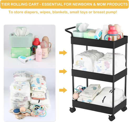 Baby Diaper Caddy, Plastic Movable Cart for Newborn Nursery Essentials, Organizer for Changing Table & Crib, Easy to