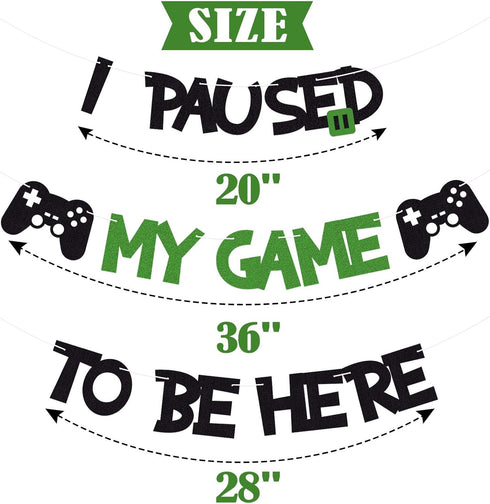 I Paused My Game To Be Here Banner, Glitter Gamer Theme Party Decoration Sign for Kids Video Game Birthday Parties