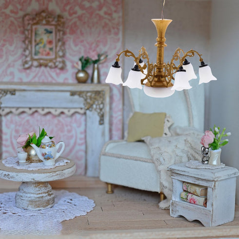 1/12 Angoily Miniature Chandelier Light Scale Dollhouse Ceiling Lamp Mini Lamp Decoration for Dollhouse Accessories
