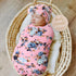 Set DRESHOW BQUBO Floral Swaddles for Baby Girl Newborn Receiving Blanket with Bow Hat Mittens Wooden Birth