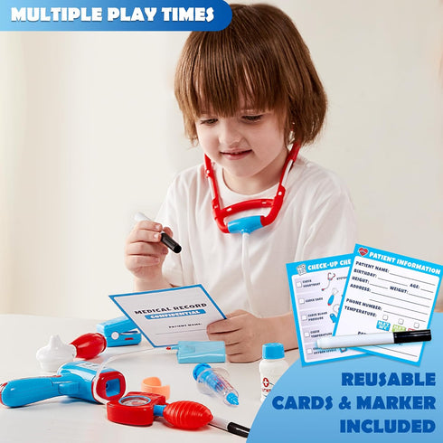 Kids Doctor Kit, 16-Piece Pretend Play Medical Kit with Bag, Realistic Toy Stethoscope, Dress Up Doctor Playset