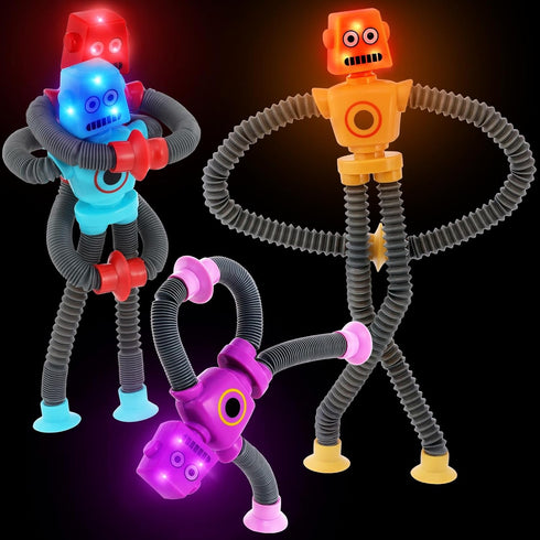 LED Light Up Sensory Fidget Robot Toys for Kids, Suction Cup Poseable Action Figures, XL