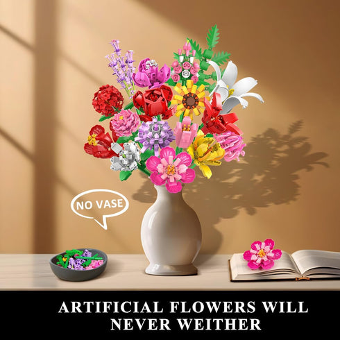 Flower Bouquet Building Set, 1488 PCS Botanical Collection, 18 Flowers Models Birthday Gift for Adults & Kids