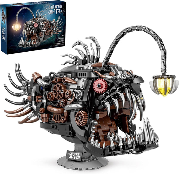 XinLiangDian Mechanical Lantern Fish Building Block Set,1038 PCS Ocean Animals Decor Collection Toy