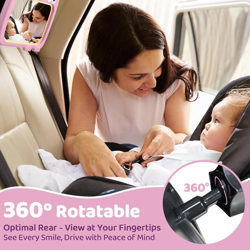 2-in-1 360 Baby Car Mirror with Lights & Soft Sounds, Cry Detector, Clear Night View, Rotation, Shatterproof, Rear