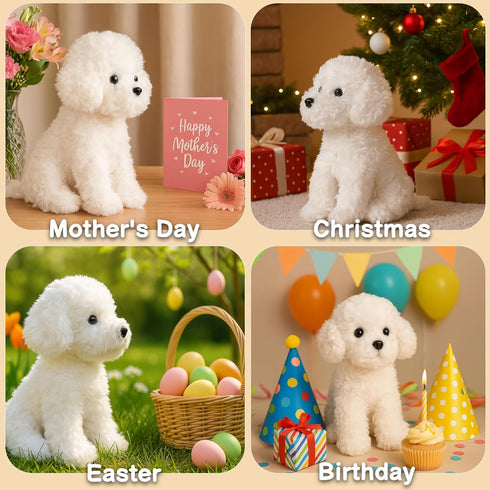 White Toy Poodle Stuffed Animal Dog, Plush Toy for Kids and Babies, Perfect Birthday & Easter Gift, 12.6"