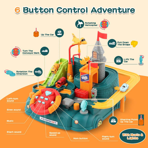 2026 3 4 5 6 3-5 Upgraded Car Adventure Toy for Year Old Boys Girls, Race Track Toy with Steering Wheel & Sound