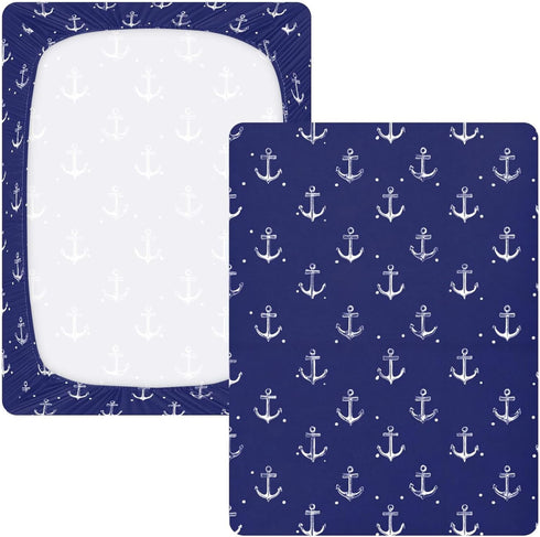 Mazeann 52" 28" 9" White Boat Anchors Crib Sheets Soft Breathable Fitted Cotton Baby Crib Sheets Mattress Cover