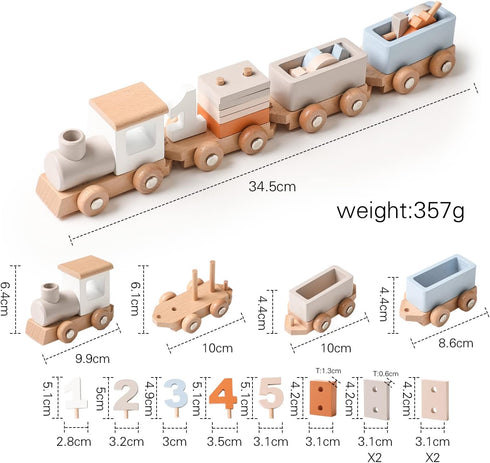 ibwaae Wooden Train Set for Baby Toys, 12 PCS with Numbers and Blocks for Toddler Boys and Girls Birthday Gifts