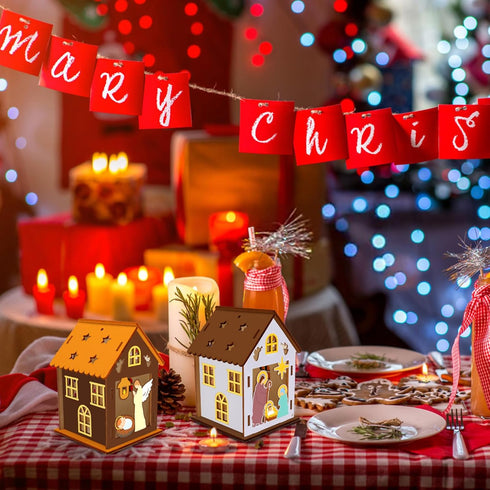 14 Pack 3D Fennoral Christmas Nativity Craft for Kids Make You Own Jesus House DIY Coloring Wooden Religious Christian