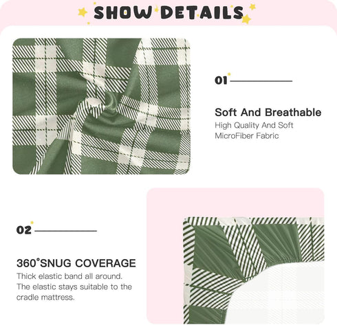 YANENDIE 39 27 Inch Olive Green Gingham Plaid Crib Sheets - Boys & Girls Cotton Crib Sheet for Standard Crib