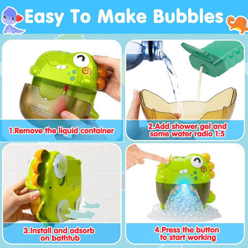 3-5 4-8 Summer Light Up Dinosaur Bath Toys with Music, Bath Bubble Machine Toy for Kids Age Toddler Toys Bubble Maker
