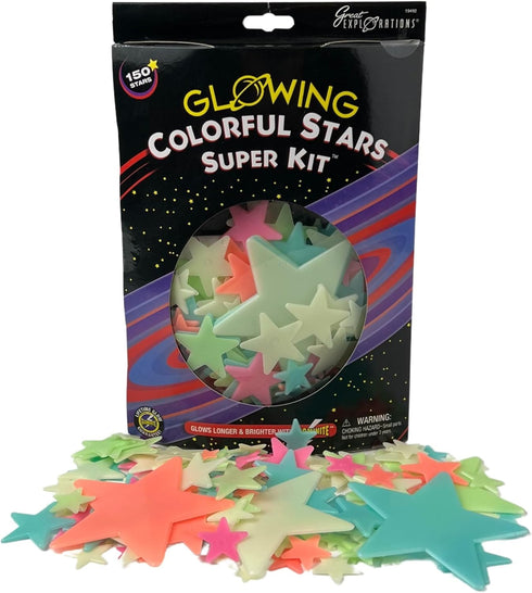 Great Explorations: Colorful Stars Super Kit, Glow In The Dark Ceiling Stars, 150 Pieces
