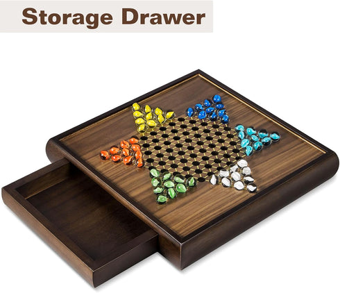 2 1 Set 13" 60 12 2 ELONGDI in Magnetic Chess & Chinese Checkers Wooden Board Game with Storage Drawer and Glass