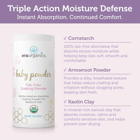 (3oz/85g) 2 Pack Era Organics Talc-Free Organic Baby Powder - USDA Organic Dusting Powder with Arrowroot, Calendula