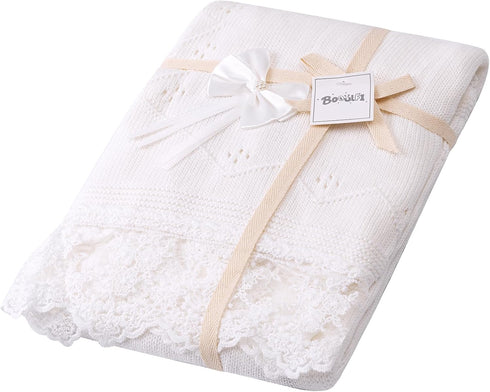 37x42 Booulfi Baby Blanket for Girls Boys Swaddles for Newborns Receiving Blankets Neutral Baptism Christening Knit