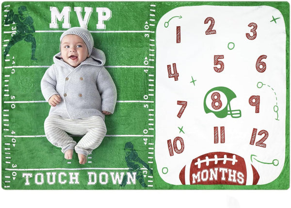 Football Baby Monthly Milestone Blanket, Sports Month Blankets, Growth Chart Nursery Swaddling Gift Ideas, Plush