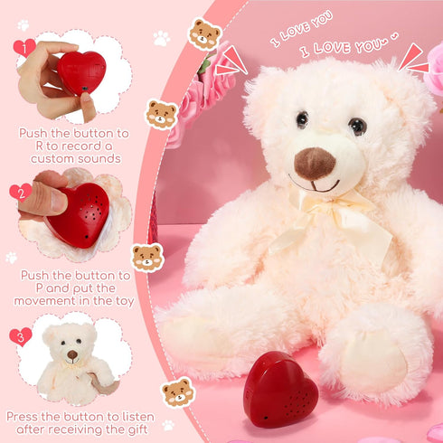 Libima 5 Pack 14" Bears Stuffed Animals with Voice Recorder Set, 30 Seconds Sound Recorder Module Plush Bear Toys