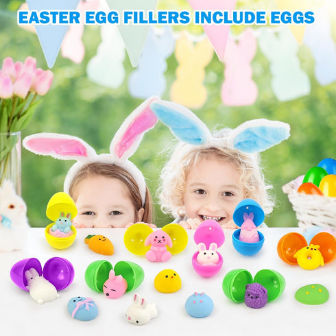 24 24 Easter Egg Fillers Basket Essentials for Kids, PCS Mochi Squishy Fidget Toys Gifts W/ Plastic Eggs, Easter Party