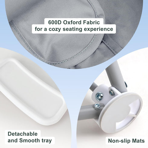 6M-3Y, Tiny Marvels Portable Booster Seat, Foldable Baby High Chair with Removable Tray, Safety Harness & Carry Bag