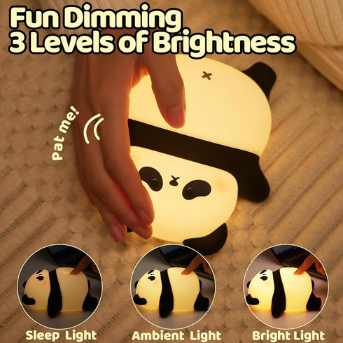 3 Dimmable Rechargeable Cute Panda Night Light, Level Nursery Nightlight with Timer, Silicone Light Cute Animal Night