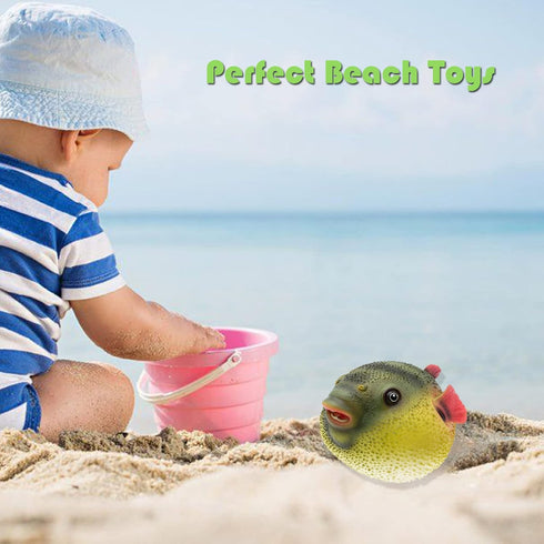 Gemini&Genius Sea Animal Pufferfish Action Figure Soft Rubber Swim Bath Toy, Educational Role Play Toy