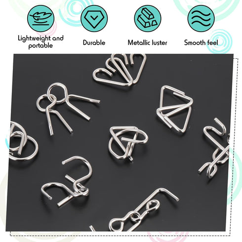 Set 8 Yilloog Metal Wire Puzzle of with Pouch, Brain Teaser Puzzles IQ Test Ring Disentanglement Unlock Interlock Game