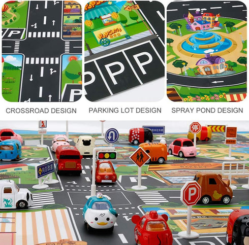 Plastic Toy Rug, Self Cleaning Oil Free Cloth,Washable for Floor Or Table,Kids Carpet PVC City Life,Educational Road