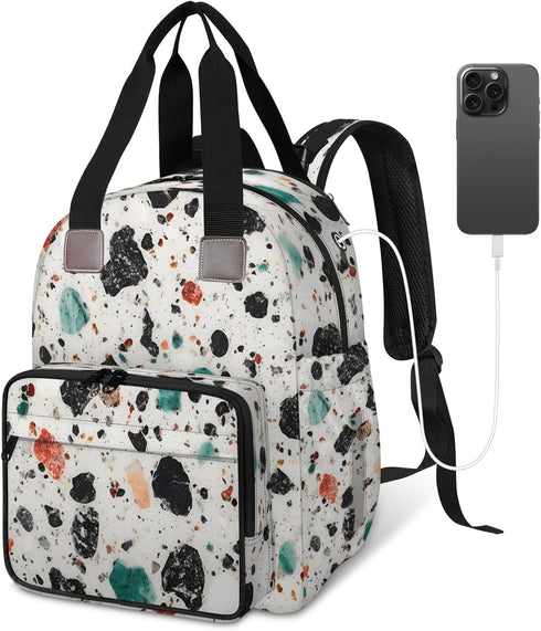 Eativisa Backpack-Multi-functional Terrazzo style Diaper Bag mother and baby bag Thermal compartment USB charging port