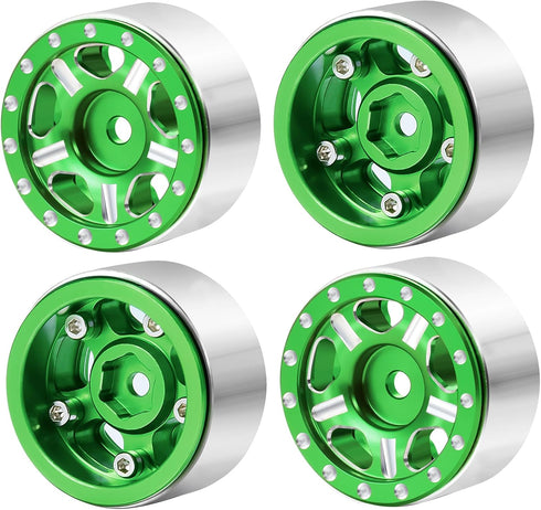 RC-Hub 4Pcs Aluminum Alloy 1.0" Micro Beadlock Wheels for 1/24 Axial SCX24, 90081, AXI00001, AXI00002 (Green)