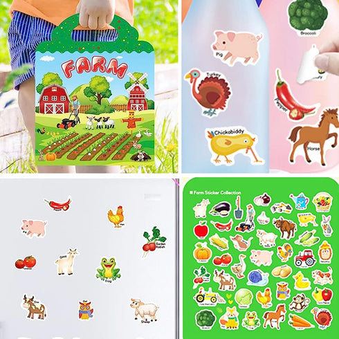 Reusable Sticker Books for Kids, Travel Removable Toddler Farm Sticker Books for 3-5 Year Old Birthday Gifts