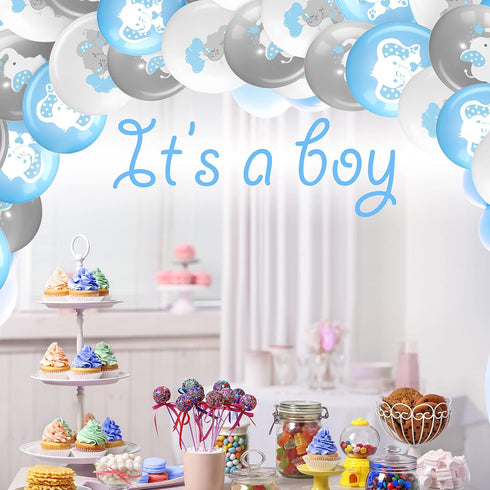 Aoriher 45 Pieces Elephant Balloon 12 Inch for Baby Shower, Gender Reveal Animal Themed Birthday Party Supplies (Blue,