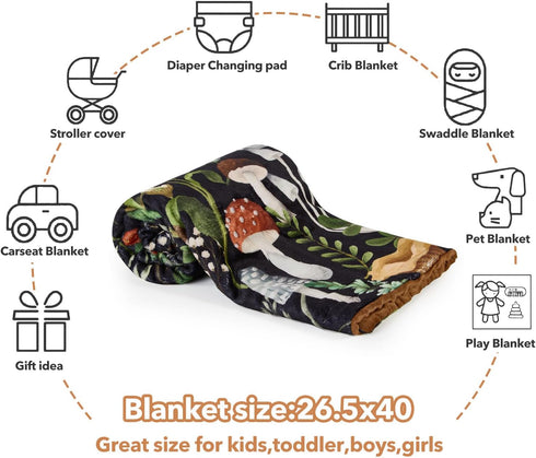 26.5 40 Mushroom Baby Blanket for Boys Girls Soft Fleece Minky Blanket with Dotted Backing Double Layer Newborn Toddler