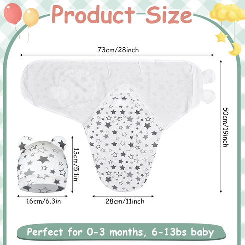 6 Pack 100% 0-3 Ramede Swaddle Blanket with Hats for Baby Girl Boy Cotton Swaddles Months, Adjustable Breathable Skin