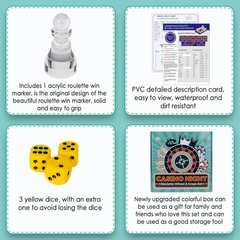 Extguds Roulette Wheel and Craps Set - 10 Inch Roulette Wheel, 200 Chips, 3 Dices, Perfect for Game Night Party