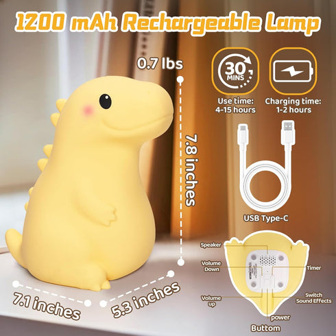 7.8 18 3-Level Mewaii Big Dinosaur Night Light for Kids, in & Funny Sounds Squishy Silicone Dinosaur Lamp