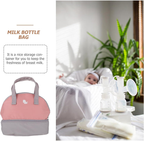 Portable Breast Milk Storage Bag Insulated Cooler Tote for Nursing Moms, Gray-Pink Thermal Milk Bottle Organizer